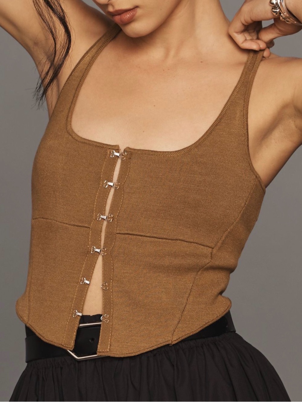 Anthropologie Dark Khaki Corset Style top